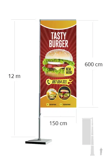 Bandiera 12 metri con asta in acciaio inox