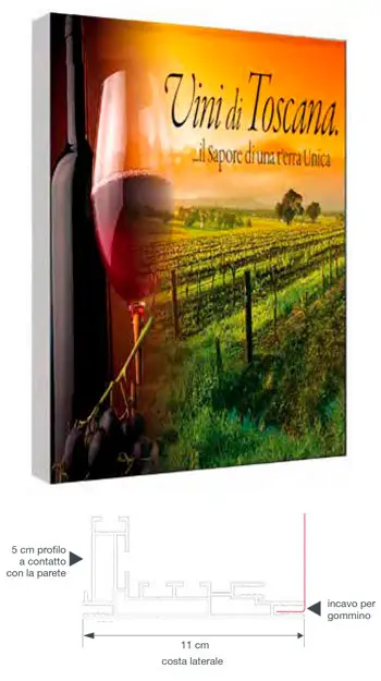 Frame luminoso 200x100 cm in alluminio con tessuto in tensione 