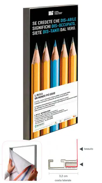 Frame medium 100x100 cm in alluminio con tessuto in tensione 