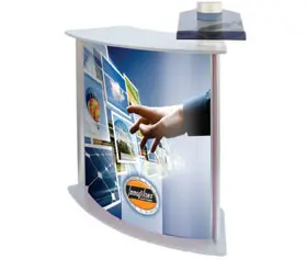 Tavolo promozionale curvo alluminio 98x35cm con porta brochure